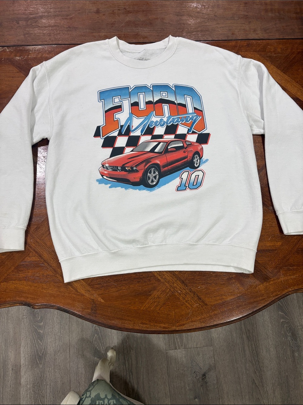 Ford White Sweatshirt with Red Car Graphic
